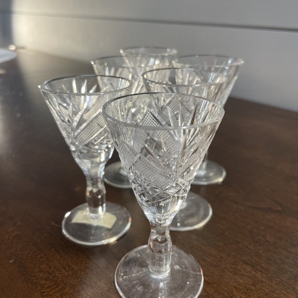 Crystal glass DIAMOND & STARBURST CORDIAL GLASSES SET OF 6 henryk szlufiernia - Picture 11 of 12